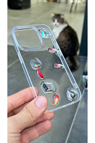 EDELFU iPhone 14 Pro and 15 Pro - Fish Pattern Stone Cover Glitter Transparent Silicone Phone Case