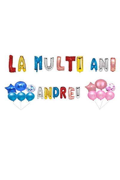 OEM Set baloane La mulți ani „Andrei”, decor tort, multicolor, 35 buc