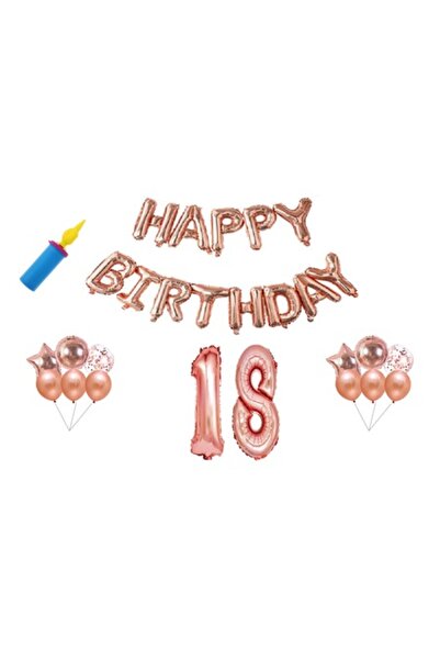 OEM Set baloane aniversare, 18 ani, „La mulți ani”, auriu roz, decor tort, 30...
