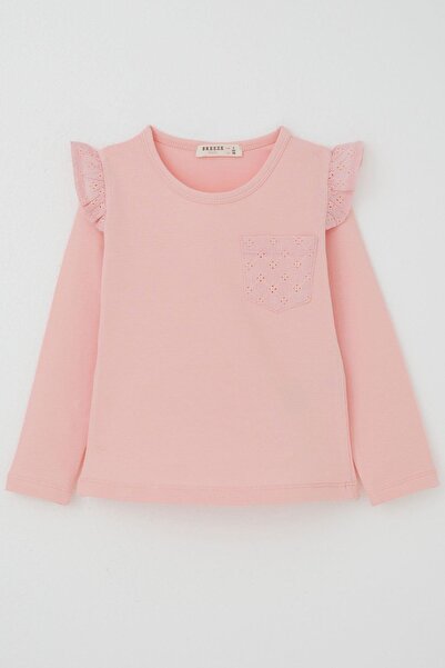 Breeze Girl's Long Sleeve T-Shirt Basic Lace-Up 3-8 Years Old, Pink