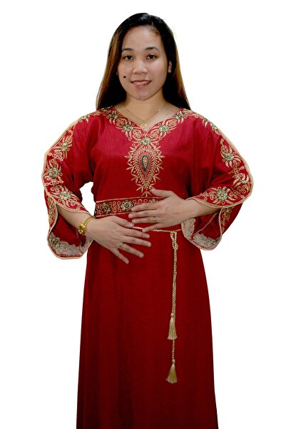 Zainah Regal Embroidered Maxi Jallabiya / Kaftan | 3/4 Sleeve, Included Belt & Sweeping Hem Border