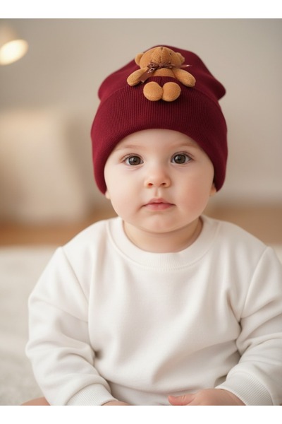 gigigiyim Unisex Baby Beanie with Furry Teddy Bear Detail