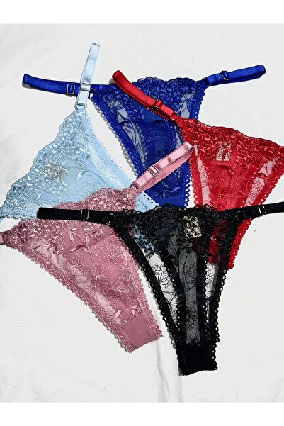 mendoza store Chiloți tanga cu model de inimă mică din dantelă, pachet de 5