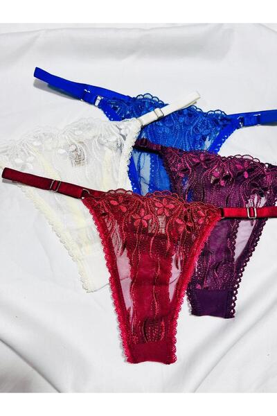 mendoza store Chiloți tanga cu model Daisy din dantelă, 4 bucăți