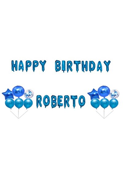OEM Σετ μπαλονιών «Happy Birthday Roberto», διακοσμητικό για τούρτα, μπλε, 35...