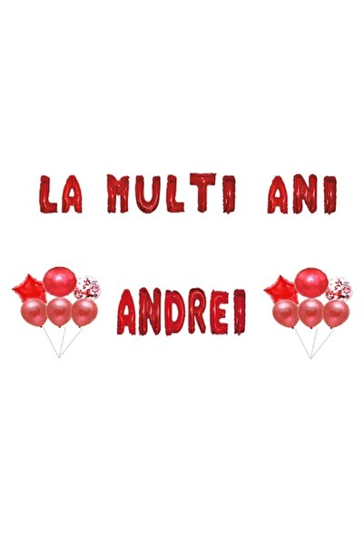 OEM Set baloane „La mulți ani Andrei”, decor tort, roșu, 35 buc