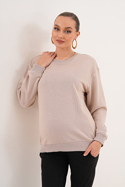 Miss Dünya Lissa Bisiklet Yaka %100 Pamuk Hamile ve Lohusa Basic Sweatshirt