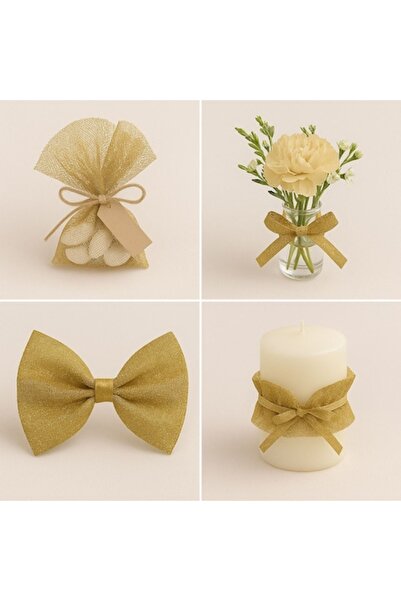 OEM Διακοσμητικό χρυσό τούλι με glitter για DIY μπομπονιέρες 24x24 cm - 50 τεμ.