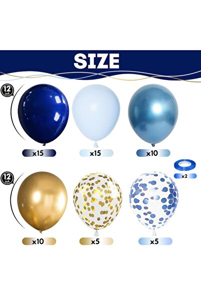 Mei Nai Er Set of 60 navy blue balloons, 30 cm, with 2 ribbons