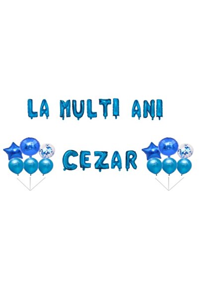 OEM Σετ μπαλονιών «Happy Birthday Cezar», διακοσμητικό για τούρτα, μπλε, 35 τεμ.