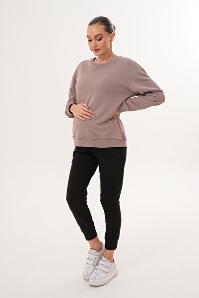 Miss Dünya Lissa Crew Neck 100% Cotton Maternity and Postpartum Basic Sweatshirt