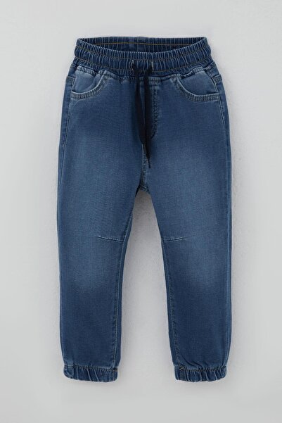 Breeze Pantaloni din denim pentru băieți, cu talie elastică, cu șireturi, 1,5-5 ani, albastru