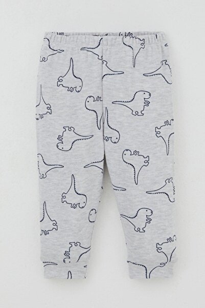 Breeze Baby Boy Pajama Set with Shoulder Patches, Cute Dinosaur Pattern, 4 Months-1 Year, Light Gray Melange