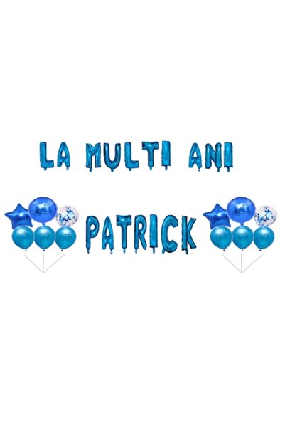 OEM Σετ μπαλονιών «Happy Birthday Patrick», διακοσμητικό για τούρτα, μπλε, 35...