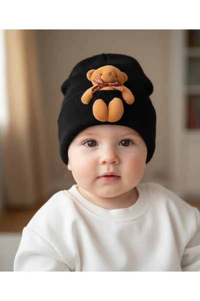 gigigiyim Unisex Baby Beanie with Furry Teddy Bear Detail