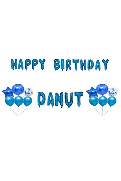 OEM Set baloane La mulți ani, Danut, decor tort, albastru, 35 buc