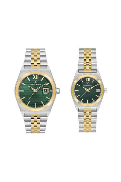 Daniel Klein Pair Silver and Gold Stainless Steel Watch for Couple DK.1.14283-4