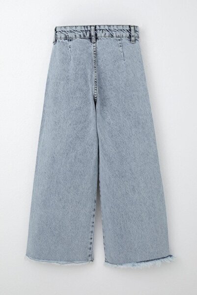 Breeze Pantaloni de blugi pentru fete, cu picioare largi, cu nasturi, cu detaliu cu ciucuri, 5-9 ani, albastru deschis