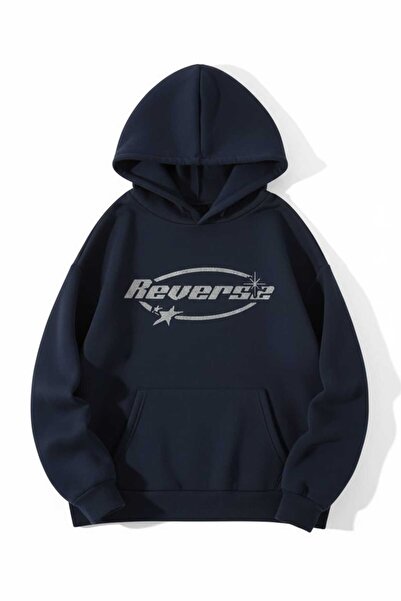 COHERENT Unisex Erkek/Kadın REVERSE Renkli TAŞ BASKILI Pamuklu Oversize Kapüşonlu Sweatshirt