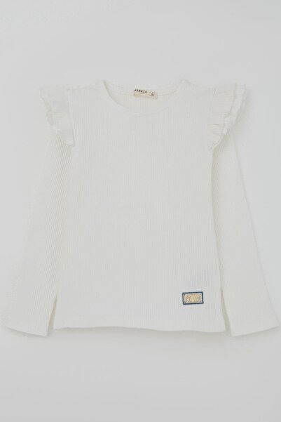 Breeze Μακρυμάνικο μπλουζάκι για κορίτσια με λεπτομέρεια στον ώμο με βολάν 5-10 ετών, εκρού