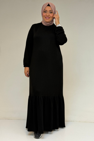 Eslina 52033 Plus Size Skirt Ruffled Modal Dress - Black