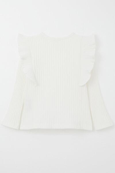 Breeze Girl's Long Sleeve T-Shirt with Ruffles, Ages 2-6, Ecru