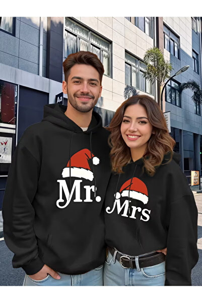 NEVERMIND Mr Mrs Couple Hoodie– Lover Matching Outfit with Christmas Hat Hooded Sweatshirt Unisex Oversized