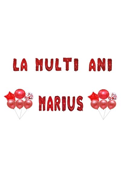 OEM Комплект балони „Честит рожден ден, Мариус“, украса за торта, червени, 35...