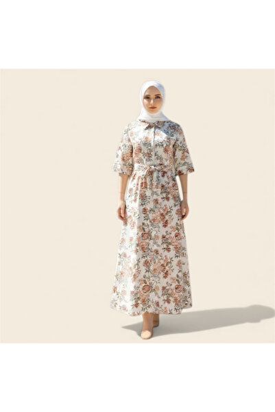 Myscrubs Women's Floral Patterned Long Abaya Jalabiya Style Tie-Up Hijab Dres...