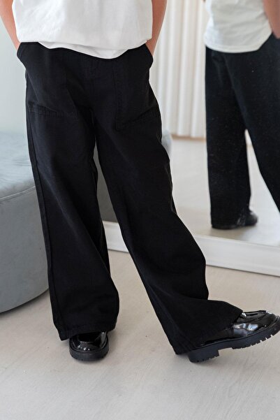 Breeze Girl's Gabardine Trousers Wide Leg Elastic Waist 5-9 Years Old, Black