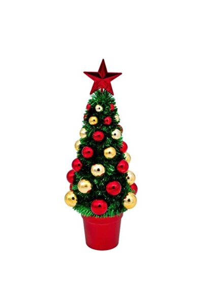 AB HOMES Decorative Christmas Tree with Gold & Red Baubles, 31 cm, Mini Festive Tree