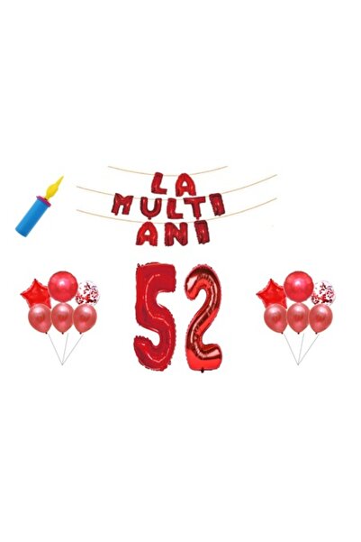 OEM Set baloane aniversare, 52 de ani, La mulți ani, roșii, cadou pentru deco...