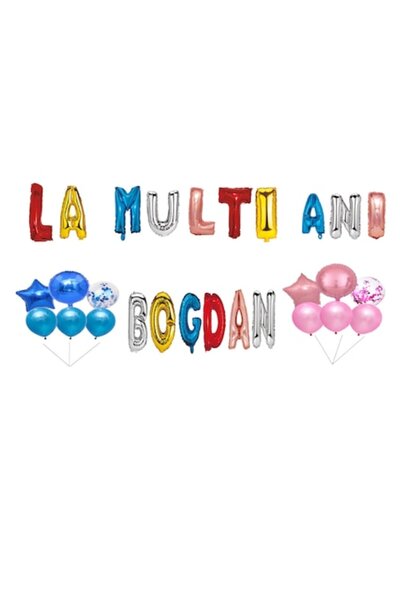 OEM Set baloane „La mulți ani, Bogdan”, decor tort, multicolor, 35 buc