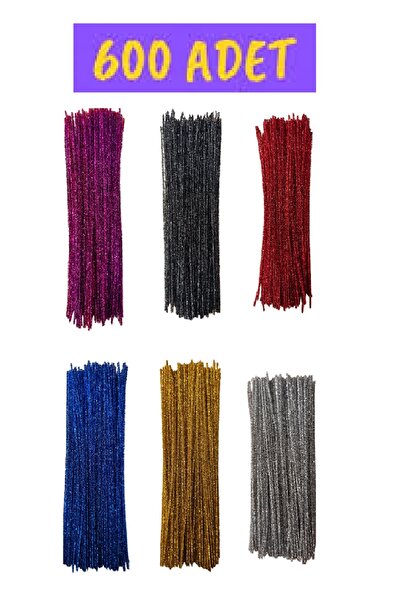 W-Design 600 Adet - Karışık Renkli Simli Şönil, Eğitici Şönil Seti, Tüylü Tel, 30 cm
