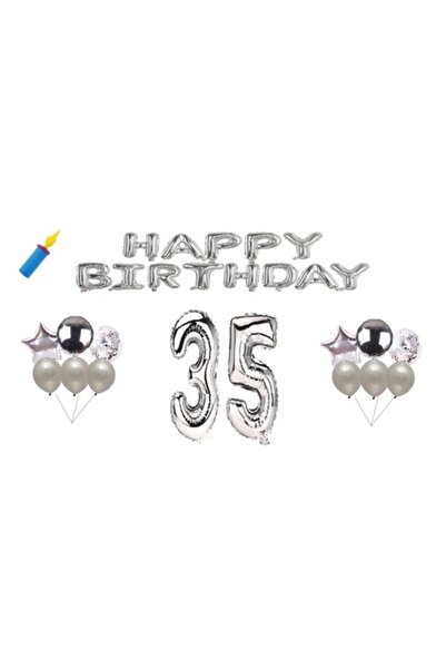 OEM Set baloane aniversare 35 ani Happy Birthday argintiu 30buc