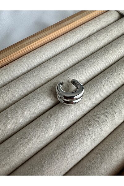 ringbox Gümüş Renk Çift Bombeli Kıkırdak Küpe Earcuff