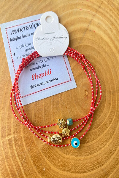 Shepidi 4.'lü gold çiçek balık kaplumbağa nazar boncuk marteniçka şans bilekliğ