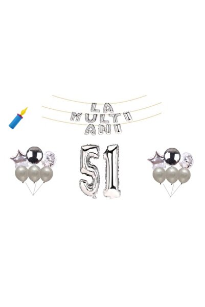 OEM Set baloane aniversare „51”, argintii, baloane cu litere „La mulți ani”, ...