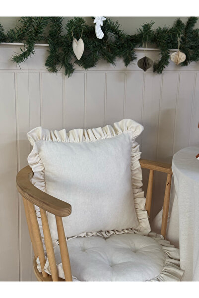 KaiAtelier Φυσικό καλύμματος μαξιλαριού από λινό με τετράγωνο βολάν