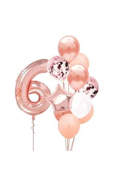 OEM Set of 12 Birthday Balloons "6 Years", girl, rose gold
