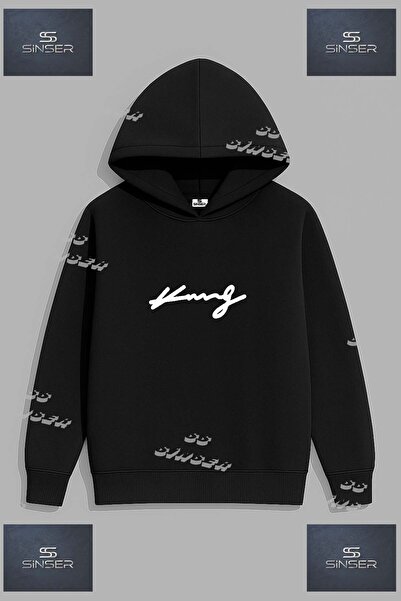 SS SİNSER Φούτερ Unisex "KING IMZA WHITE Sweatshirt " με στάμπα και κουκούλα