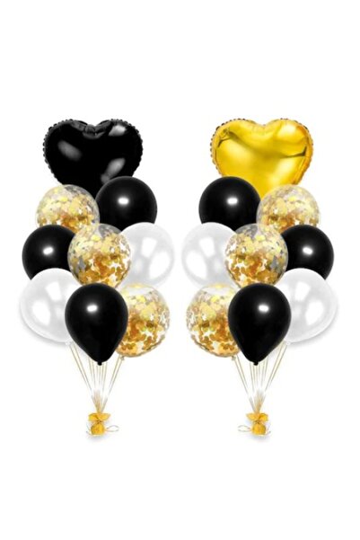 OEM Set of 18 Anniversary Balloons, Black-Gold