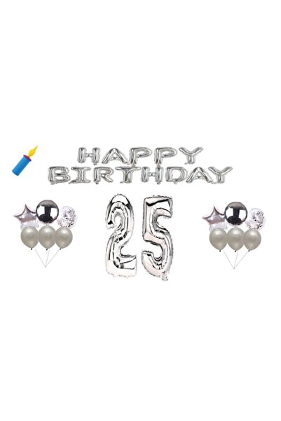 OEM Set baloane aniversare, 25 de ani, La mulți ani, argintii, 30 buc