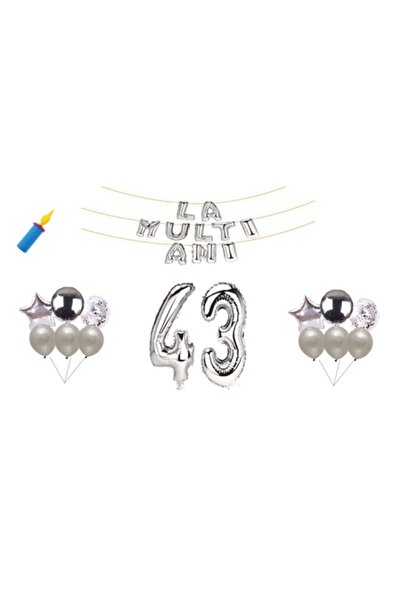 OEM Set baloane aniversare, 43 de ani, La mulți ani, argintii, cadou pentru d...