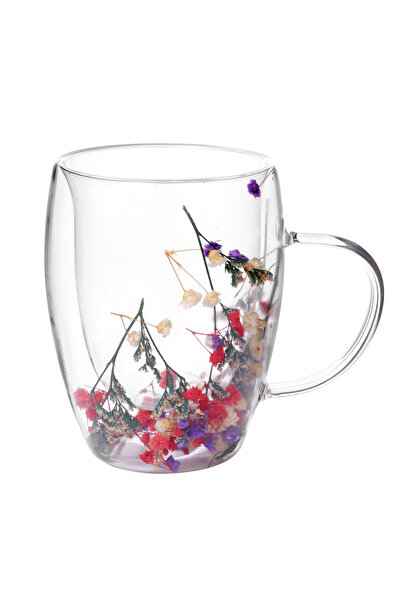 Malooki Glass mug with dried flowers – Green, purple and yellow