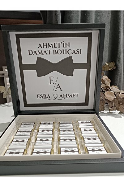 Beyaz Gelincik Tasarım Damat Bohçası Çikolatası, Damat Çikolatası, İsimli Dam...