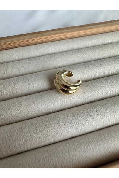 ringbox Gold Çift Bombeli Kıkırdak Küpe Earcuff