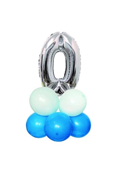 OEM Balon numărul 0, argintiu și albastru deschis, 85 cm