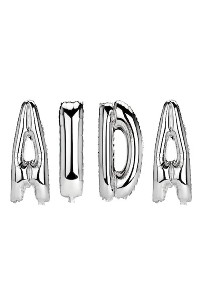 OEM Set baloane cu litere „Aida”, argintii, 40 cm