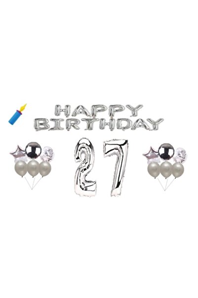 OEM Set baloane aniversare - 27 de ani, „La mulți ani”, argintii, decor tort,...